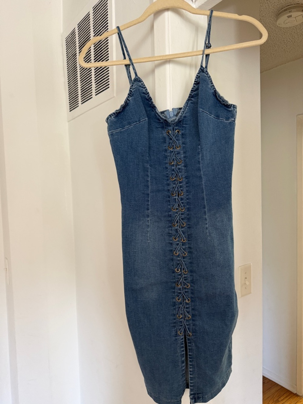Windsor Blue Denim Lace-Up Mini Dress